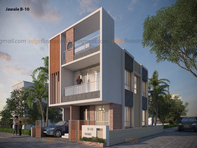 Luxury residential home exterior with landscaping